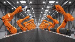 The smart distribution warehouse features automated robot welding and robotic arms.